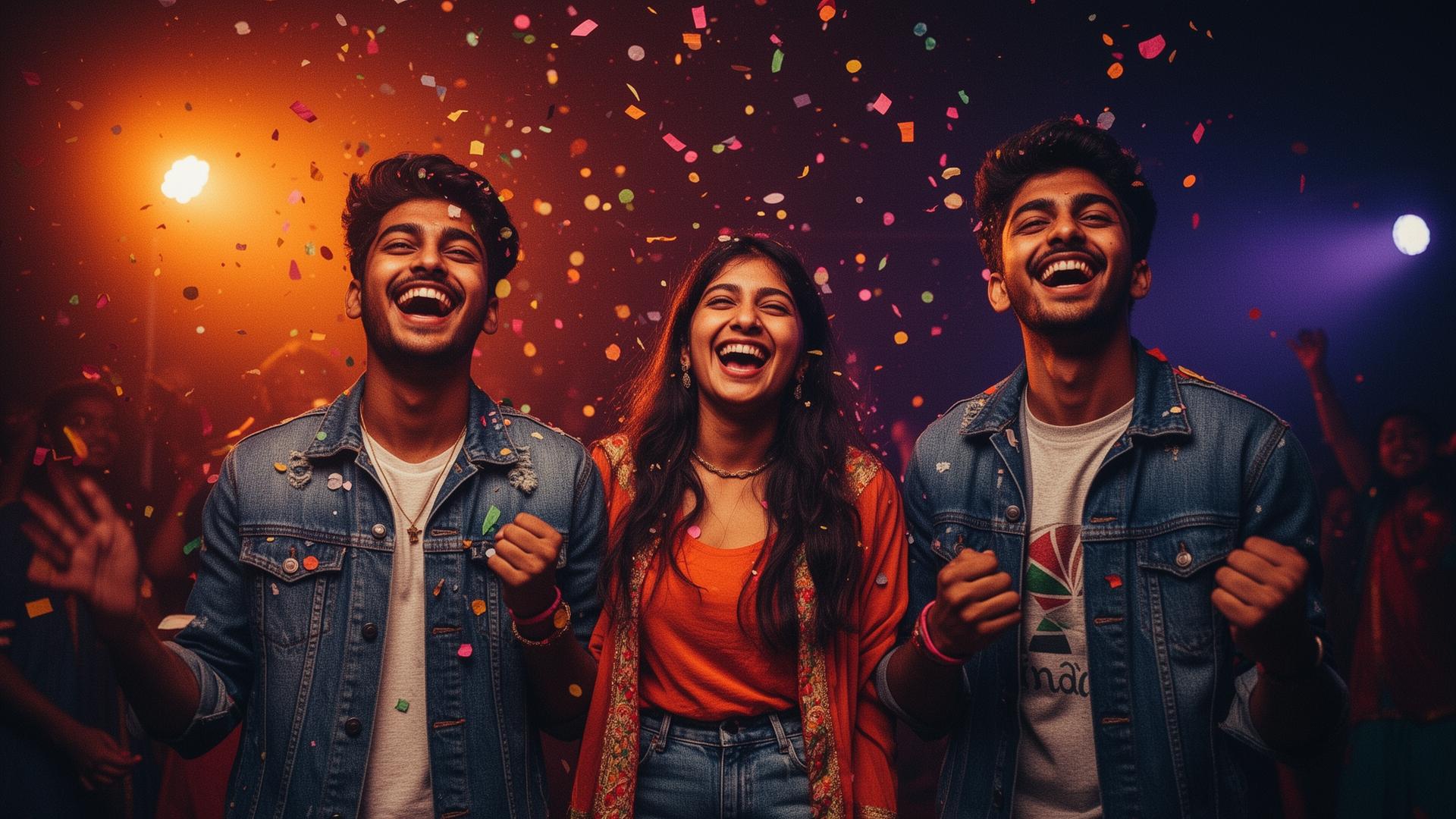 Indian college students celebrating at an inter-college fest